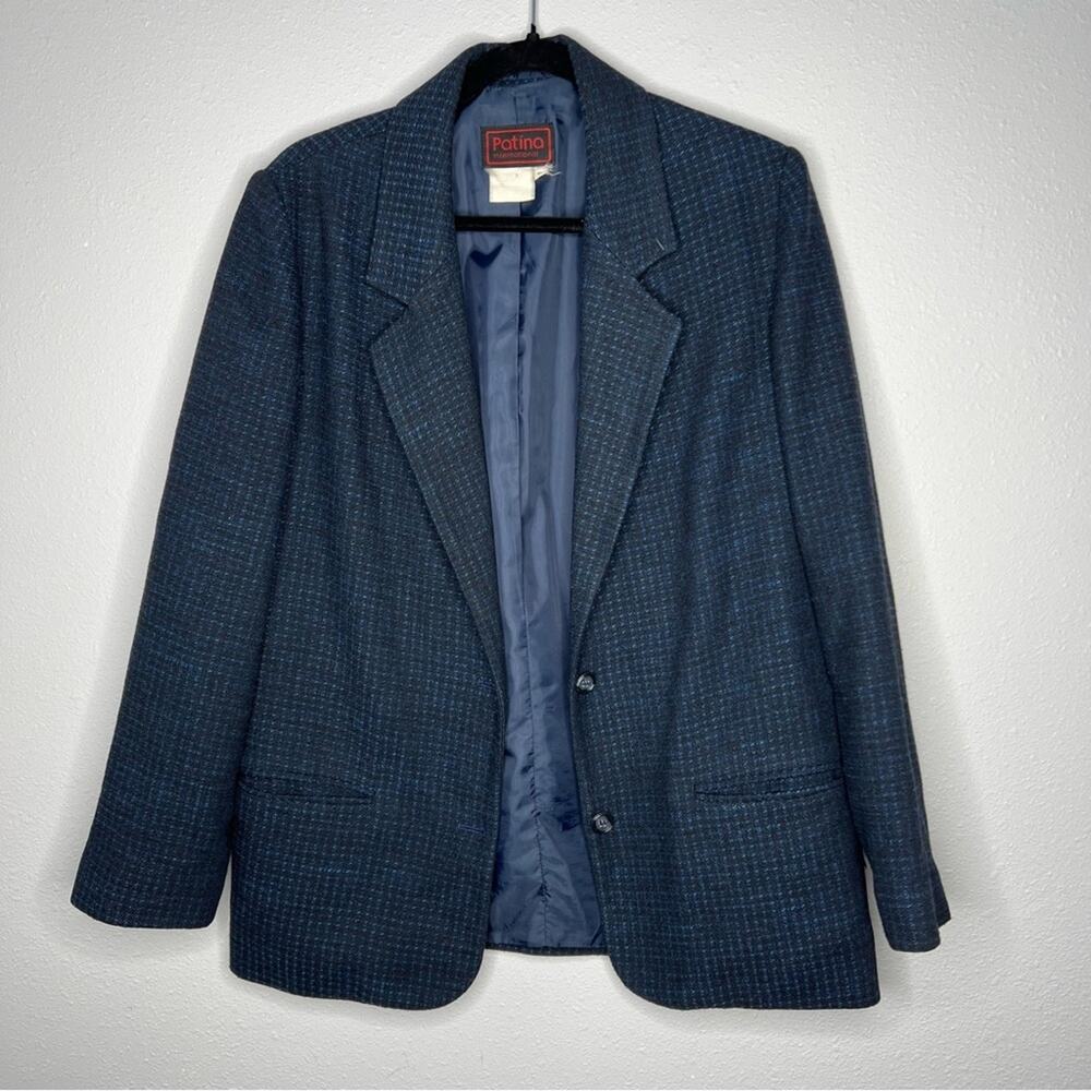 Patina International Vintage Blue & Black Textured Blazer Women's Size M